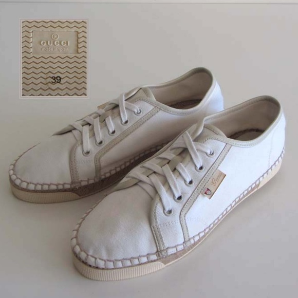 Gucci Shoes - new GUCCI white lace up tab flag logo espadrilles